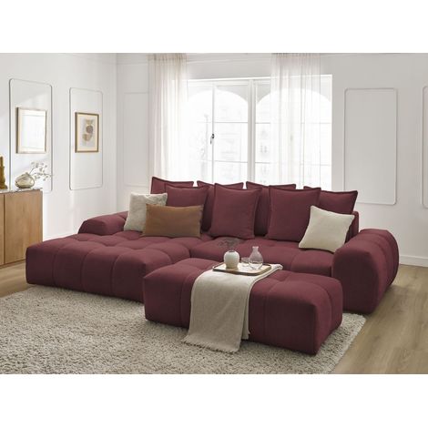BOBOCHIC - Canapé d'angle convertible coffre EVEREST tissu chiné avec pouf Angle gauche Rouge (1/5)