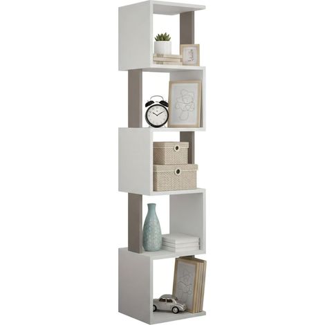 Dmora - Bücherregal Aglaia, Büroregal, Mobiler Buchhalter, Bücherbrett, 35x30h161 cm, Weiß und Taupe, mit verstärkter Verpackung