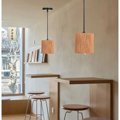 2pcs Rétro Suspension Luminaire Industriel en Rotin Lustre Vintage Style Boho Plafonnier Cage Arrondi pour Salon Chambre (1/5)