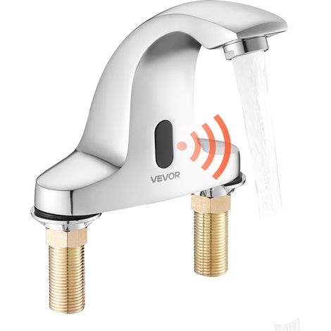 VEVOR Touchless Bathroom Sink Faucet, Automatic Motion Sensor Restroom Toilet Faucet Cold Water with Hole Cover Plate, Battery Operated for 9.5 mm Pipe Commercial Lavatory,Chrome Plated Silver (1/5)