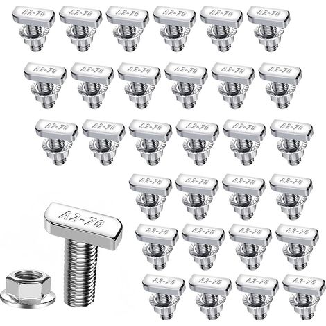 Lot de 30 Vis à Tête Marteau M10x25mm, Boulons en Inox A2-70 avec Contre-Écrous Crantés pour Rail T-Nut Profilé Alu Serre et Support PV (1/5)