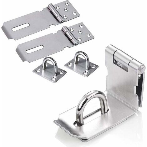 Cadenas Loquet de Porte Cadenas en Acier Inoxydable Moraillon Cadenas Verrou Porte Chambre Hasp Fermoir Verrou de Porte de Portail Verrou pour Portes Armoire Tiroir Placard-Argent,,2Pcs (1/5)