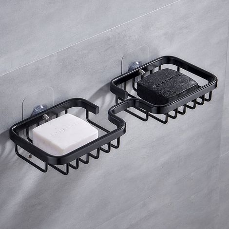 (Lot de 2) Porte-savon - Porte-savon de douche - Porte-savon de salle de bain - Noir - Autocollant (1/5)