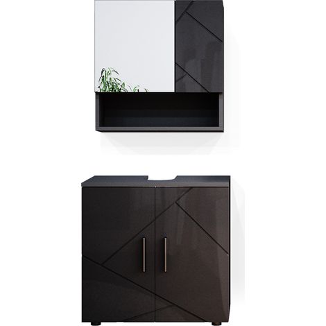 Badmöbel-Set Irma, Anthrazit Hochglanz, 2 Teile, Unterschrank 60 cm, Vicco