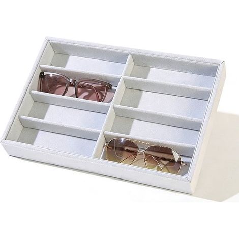 Caja de almacenamiento para gafas - Caja expositora con 8 compartimentos - Multifuncional - Apta para gafas, relojes y joyas - Beige (1/5)