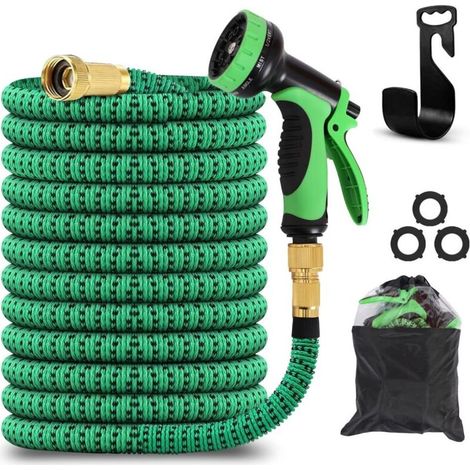 30m/100ft Expandable Garden Hose, Retractable Flexible Hose with 10 Spray Patterns, Adjustable Hose with 3/4" Adapters, Suitable for Garden, Car Wash (30m) (1/5)