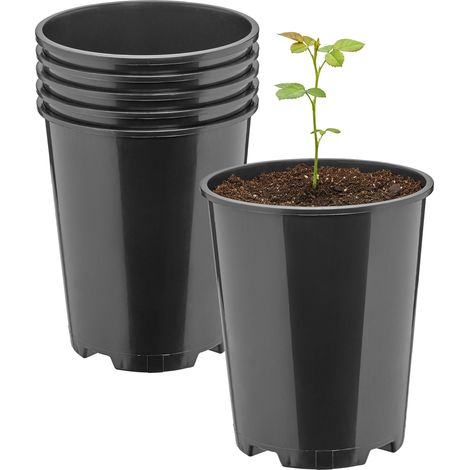 Garronda Blumentopf rund Kunststoff Ø11 x 13,5 cm (1L) 5er Set mit Drainagelöchern Pflanztopf robustes PP Pflanzgefäß für Garten Gewächshaus Balkon Anzucht Innen Außenbereich Schwarz GD-0204