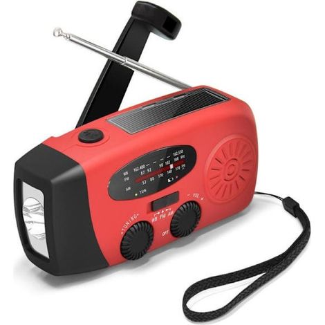 Filiyano – lampe torche et batterie – [RM]Radio à manivelle avec cellules solaires, lampe torche et batterie externe 2000 MAH, signal SOS rouge (1/4)