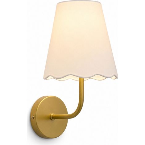 Relaxdays Lampada da parete, paralume in tessuto, metallo, HxLxP: 25 x 14 x 16,5 cm, E14, per interni, bianca/oro (1/5)