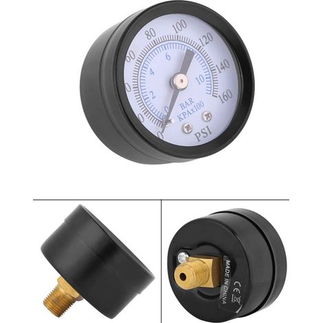 Pressure Gauge, 1/8" NPT Mini Pressure Gauge for Fuel Air/Water Water 0-160 psi/0-10 bar 1/8 inch NPT Thread (1/5)