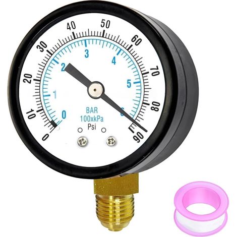 Water Pressure Gauge 0-6 Bar Pool Pressure Gauge 1/4" Compressed Air Pressure Gauge with Brass Fitting 1/4 BSP for Gas, Water, Pool and Fish Ponds (0-90 PSI) (1/5)