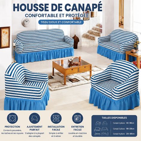Housse de canapé 5 places XXL 305-360 cm gaufrée avec jupe bleu bicolore xxl 305-360cm réf 3766 40 × 28 × 21 cm 1,45 kg – Livraison gratuite