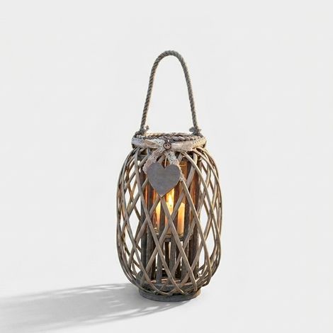 Farol decorativo de mimbre y vidrio Lison (1/3)
