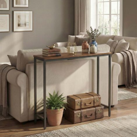 Console, avec Plateau Monobloc, pour Salon, Montage Facile, 1 Niveau, 20 x 80 x 81,2 cm, Marron et Noir (1/5)