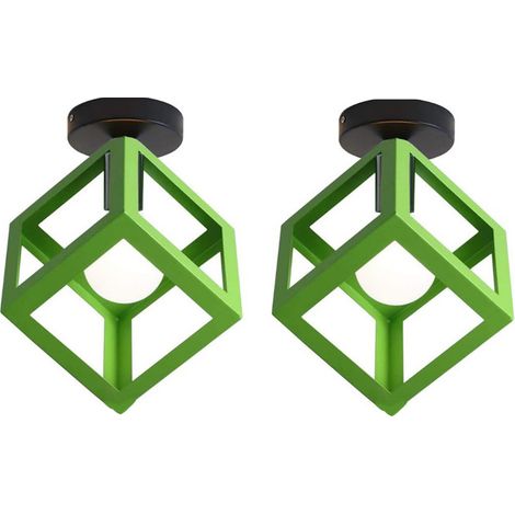 2X Cubo Creativo Lustre Vintage Lámpara De Techo Antiguo Lámparas De Colgar De Metal De Hierro Para Verde Bar Office