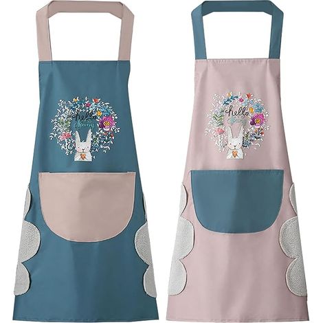 2 pcs Tablier de cuisine pour femme avec poches pour essuyer les mains, grande poche, essuyage à la main, imperméable pour la cuisine et la pâtisserie (1/5)