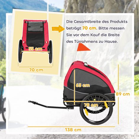 Remorque pliable pour chien avec réflecteurs, fenêtre en filet, roues, porte, fanion de sécurité pour chiens jusqu'à 20 kg, 138 x 70 x 89 cm, rouge (1/5)