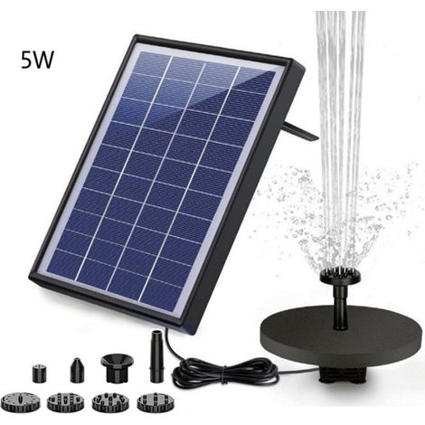 Fontaine Solaire 5 W Batterie Pompe Solaire Bassin Améliorée pour Fontaine Solaire Flottante avec 6 Styles de Fontaines pour Les Jardins, Bains d'oiseaux, Étangs (1/4)