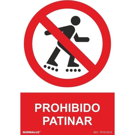 Señal de Prohibido Patinar (texto y pictograma) SEKURECO                         200 x 300 mm                          ADHESIVOS DE VINILO (1/2)