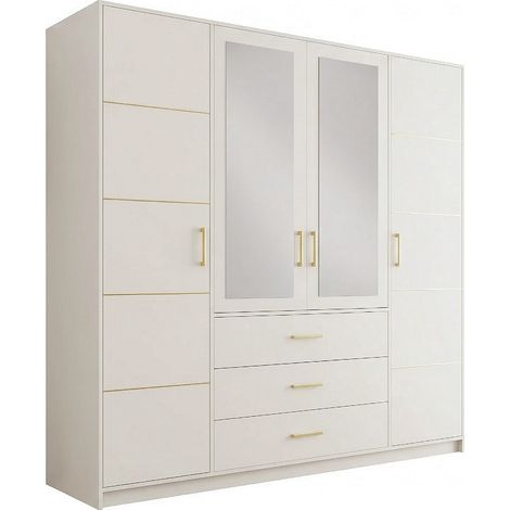 Armadio 4 ante e 3 cassetti Con specchi L196 Beige e dorato - MONLIO (1/4)