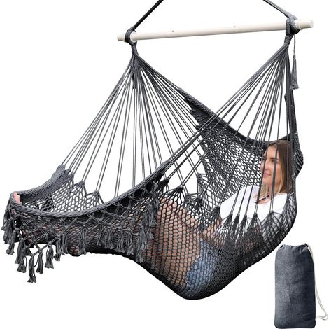 Sièges Suspendus Chaise Hamac Chaise Suspendue Très Grand Chaise en Coton tissé Doux,Barre d'écartement en métal Solide et Pliable Chaise balançoire en Dentelle à siège Large et Extensible (1/5)