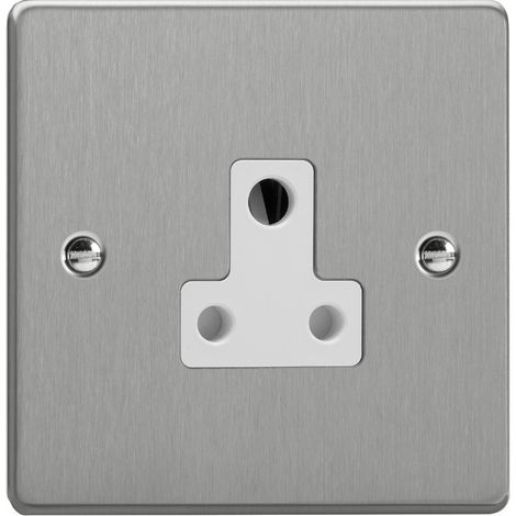 Varilight 1-Gang 5A Round Pin Socket Unswitched Brushed Silver Compact Design