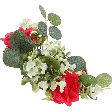 Lot de 3 anneaux de bougie rouges avec roses artificielles décoratives pour la maison (1/5)