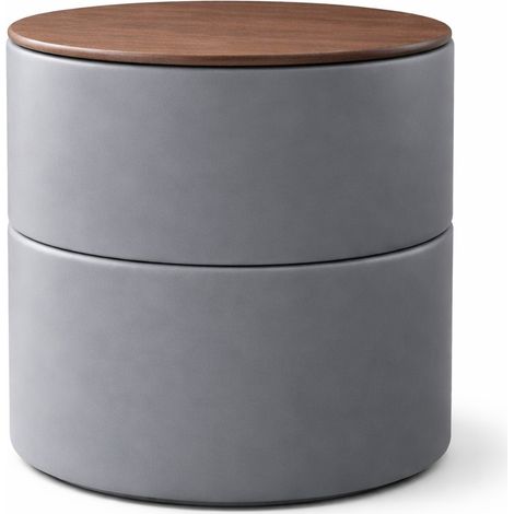Runder Nachttisch im Designstil der THOMAS-Kollektion, Farbe Grau und Holz