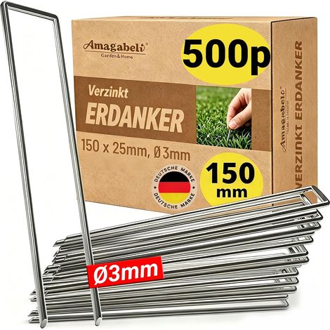 500 Piquets de Jardin Pelouse Agrafe Toile de Paillage en Forme de U - 150 mm Long - Ongles Mauvaises Herbes Tissu Piquets Galvanisé Piquet de Fixation en Acier pour Bache (1/5)