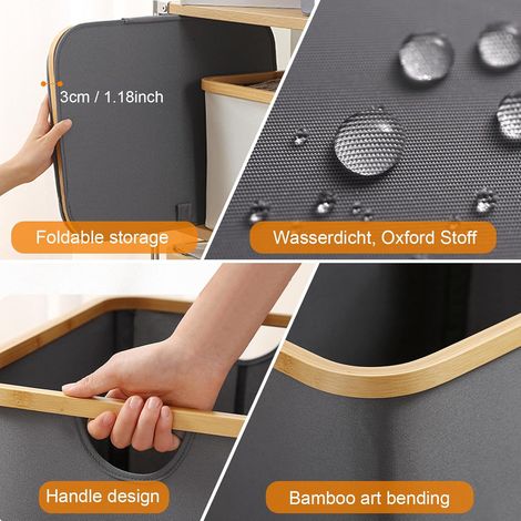 Panier à linge pliable - Panier à linge pliable en bambou, bacs de rangement, panier à linge pliable pour chambre et salle de bain (gris, 453024 cm) (1/4)