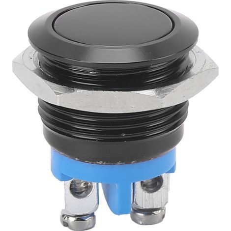 Interrupteur Bouton Métal Inoxydable 16mm Tête Ronde Plate IP65 Résistance Auto-retour 220V (Noir) (1/5)