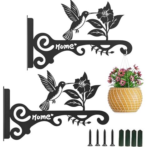 Support de suspension pour plantes 2 pièces motif oiseaux picorant B - Crochet mural pour panier suspendu (1/5)