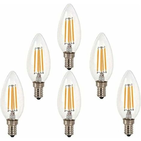 Paquete de 6 bombillas LED de color blanco cálido con punta E14, bombillas retro de bajo consumo con rosca Edison pequeña C35 (1/5)