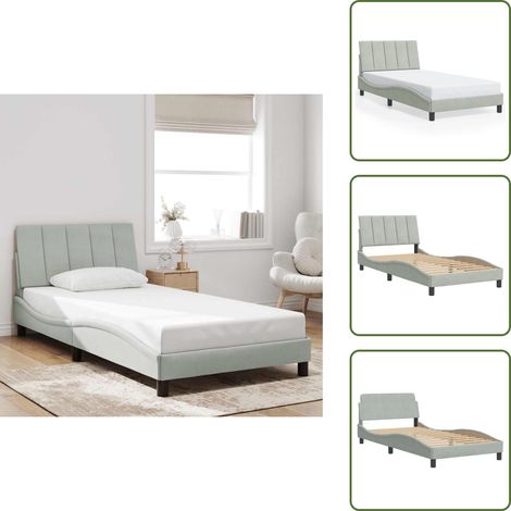 The Living Store Cadre de lit sans matelas gris clair 100x200 cm velours - Lit Plateforme - Lit Double - Lit Design - Cadre Lit Velours - Literie