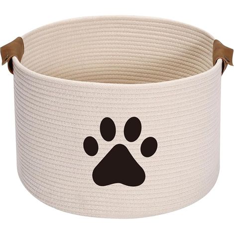 Panier à linge tressé en coton de , panier de rangement pour bouteilles consignées, panier de rangement pour jouets, organisateur de linge pour salle de bain,Blanc (1/5)