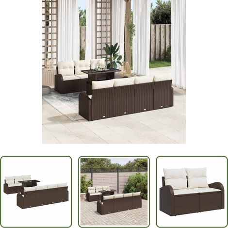 Mobilier extérieur - Ensemble de canapé de jardin 8 pcs Marron Poly rotin (1/5)