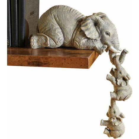 Estantería con forma de elefante, elefanta madre colgando con dos crías en el borde, figuras coleccionables de resina de guardianes para decoración del hogar, regalo, marrón grisáceo (1/4)