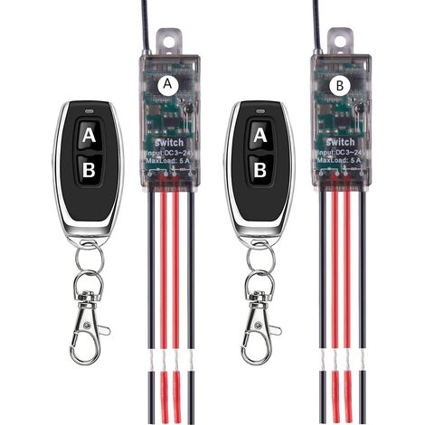 Interrupteur sans fil 12 V, 2 canaux, avec télécommande, relais sans fil, DC5 V-24 V 5 A, portée de 50 m, pour porte de garage, moteur, auvent, etc (1/5)