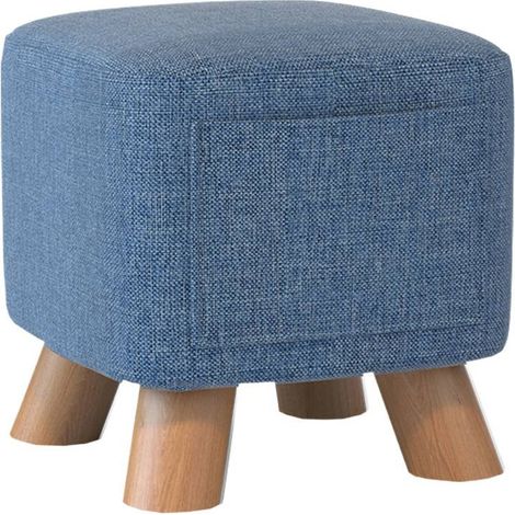 Petit Pouf , Repose-Pieds, Ottomane Carré avec Pieds en Bois Stable, Tabouret Bas, Tabouret de Canapé pour Salon, Chambre à Coucher, 28 × 25 CM Bleu