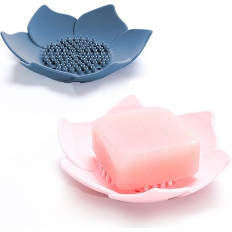 Porte-savon avec égouttoir (pour la douche), (ensemble de 2 pièces, rose + bleu)