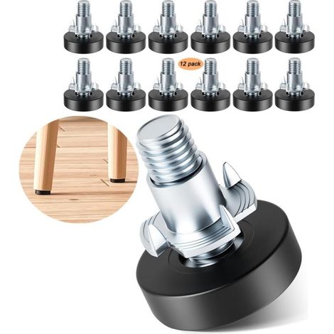 Pieds de nivellement réglables pour meubles : 12 pièces, filetage 1/4"-20 UNC – Supporte plus de 90 kg, stabilise les tables, chaises, bureaux et armoires bancales (1/5)