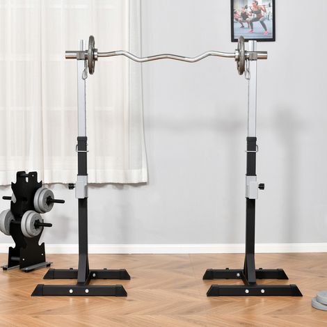 Ensemble de 2 supports pour haltères en acier, 2 crochets à hauteur réglable, capacité de charge 150 kg, 55 x 57 x 105-170 cm, noir (1/5)