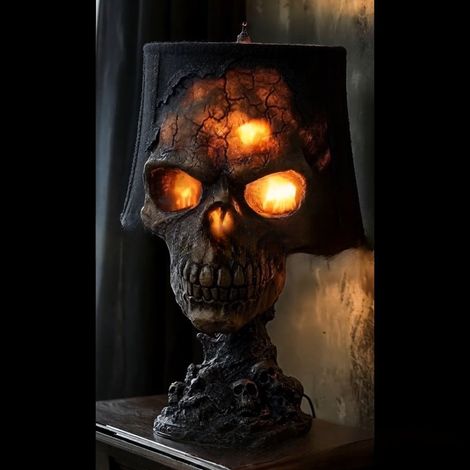 Lampe tête de mort d'Halloween en résine, avec interrupteur USB RGB, effet sonore, LED, décoration pour jardin ou terrasse, ornement de table effrayant, 17,5 x 16,5 x 24,5 cm (1/5)