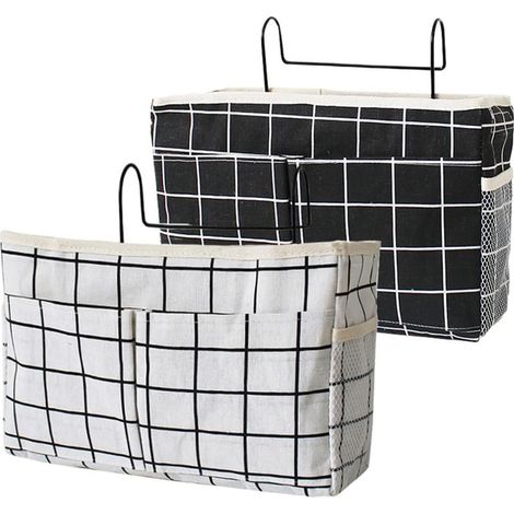 2 Pièces Poche de lit,Organisateur Etagere Lit en Toile Imperméable Panier de Lit Chevet Suspendu,Poche de Lit pour l'école de Bureau à Domicile(grille noire + blanche) (1/5)