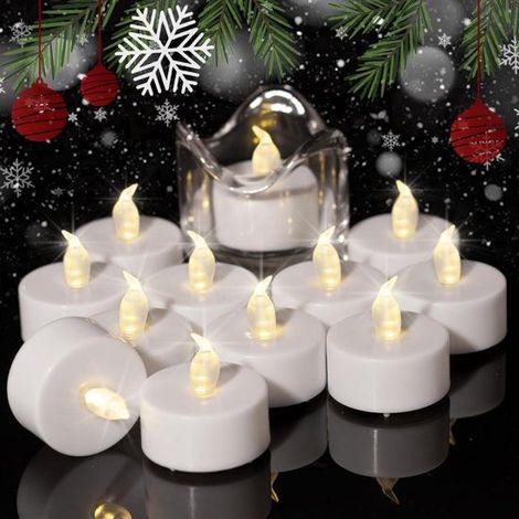 Juego de 12 velas LED electrónicas de luz blanca cálida: llama parpadeante realista，batería de larga duración (200 horas) (1/5)