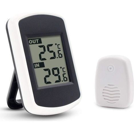LCD Digital Thermomètre sans fil pour intérieur ou extérieur, mini capteur de température ambiante, petit précise testeur de météo dans la maison chambre et bureau, blanc (1/5)