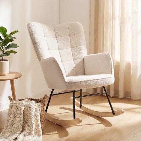 Fauteuil à bascule en tissu bouclette beige structure acier 71 x (1/5)