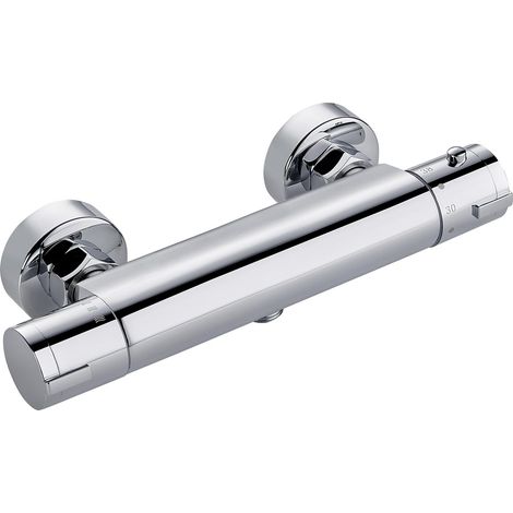 Mitigeur Douche Thermostatique, Robinet Douche avec bouton de sécurité 38°c, Mitigeur Thermostatique bain Douche, rond, chromé (1/5)