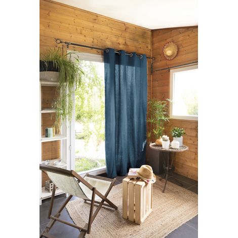 Rideau 100 % Coton Prélavé 140 x 260 cm – Kala - Bleu Jean (1/2)