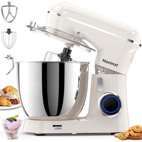 Robot de cuisine pétrisseur 1400 W, pétrisseur de pâte, mélangeur avec bol en acier inoxydable de 6 l, fouet, crochet pétrisseur, fouet et protection anti-éclaboussures pour la pâtisserie (1/5)